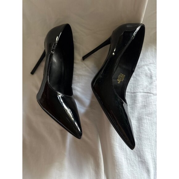 Black Patent Leather Pointed-Toe High Heels With Stiletto Heel Size 11 - Picture 2 of 8